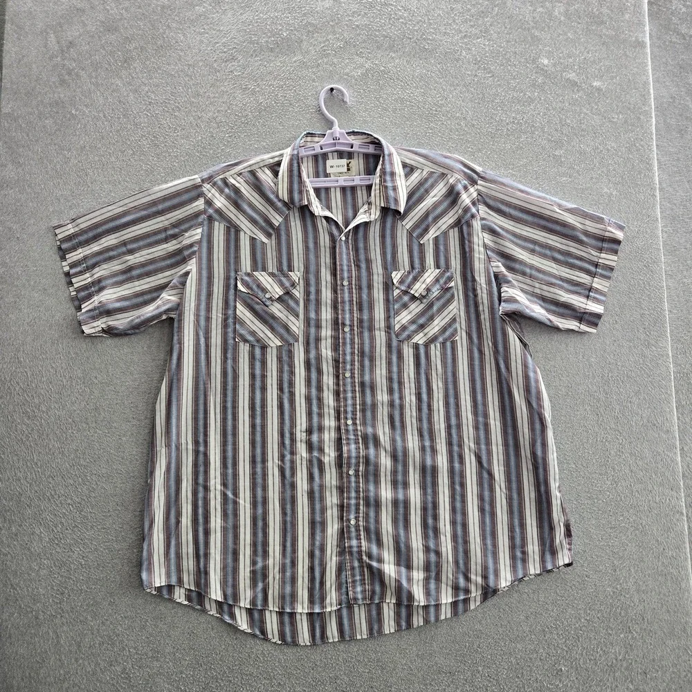 ELY Cattleman Men Button Up Shirt 2X BIG (18 1/2) Brown Striped Western